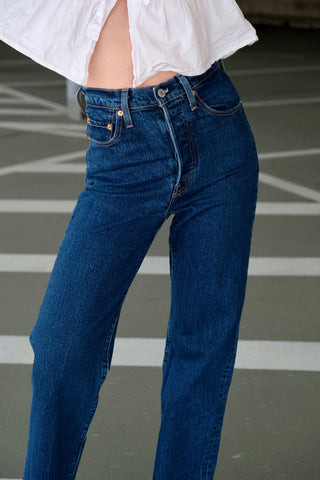 Preloved Levi's Ribcage Straight Jeans Dunkelblau - XXS (W25 L29)