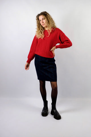 klassischer 80s Rock mit hoher Taille und Karomuster in Dunkelgrün, Dunkelblau, Schwarz, Rot und Gelb – Größe S