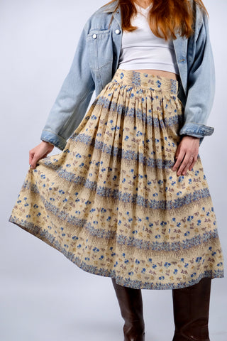 Vintage 70s High Waist Boho Blümchen Rock - S/M