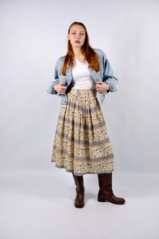 Vintage 70s High Waist Boho Blümchen Rock - S/M