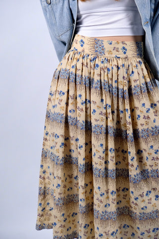 Vintage 70s High Waist Boho Blümchen Rock - S/M