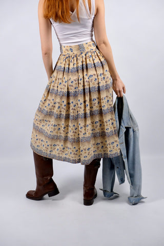 Vintage 70s High Waist Boho Blümchen Rock - S/M