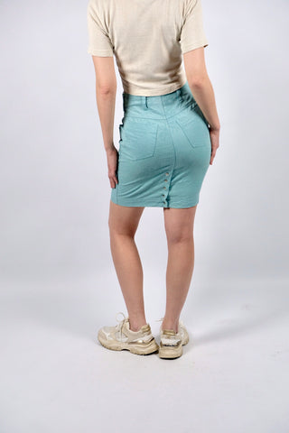 Vintage 80s/90s High Waist Blumen Struktur Baumwollrock Mint - XS/S