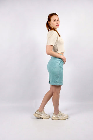 Vintage 80s/90s High Waist Blumen Struktur Baumwollrock Mint - XS/S