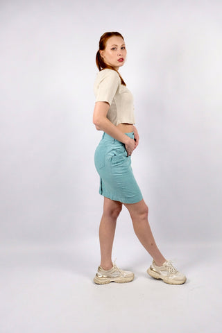 Vintage 80s/90s High Waist Blumen Struktur Baumwollrock Mint - XS/S