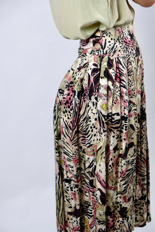 Vintage 80s/90s High Waist Crazy Pattern Viskose Rock - S