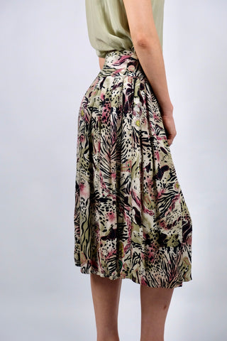 Vintage 80s/90s High Waist Crazy Pattern Viskose Rock - S