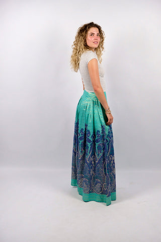 Vintage 70s High Waist Boho Streifen Maxi Faltenrock - XS/S