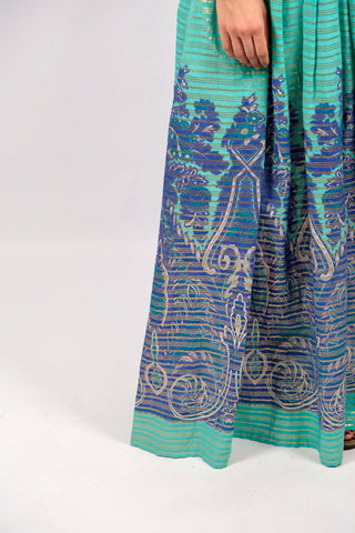 Vintage 70s High Waist Boho Streifen Maxi Faltenrock - XS/S