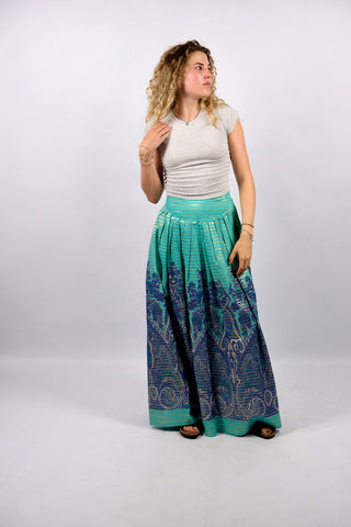 Vintage 70s High Waist Boho Streifen Maxi Faltenrock - XS/S