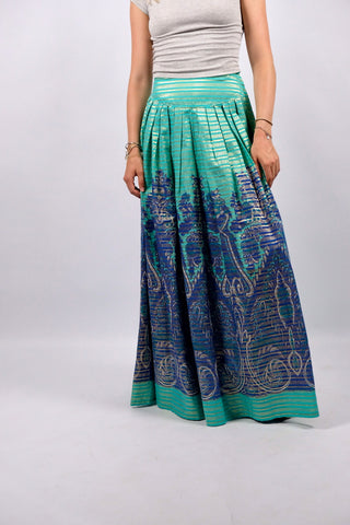 Vintage 70s High Waist Boho Streifen Maxi Faltenrock - XS/S