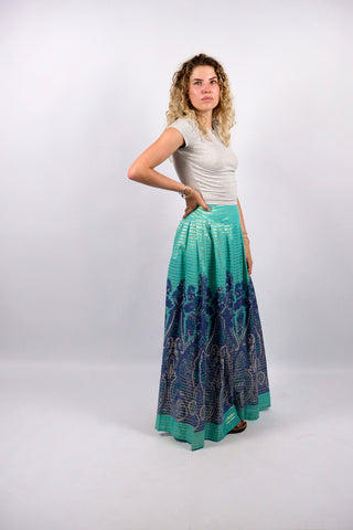 Vintage 70s High Waist Boho Streifen Maxi Faltenrock - XS/S