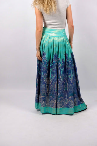 Vintage 70s High Waist Boho Streifen Maxi Faltenrock - XS/S