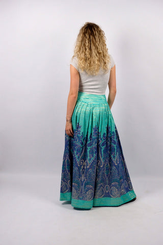 Vintage 70s High Waist Boho Streifen Maxi Faltenrock - XS/S