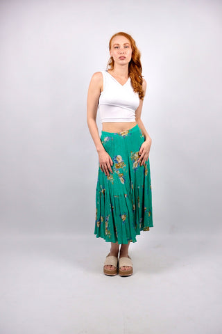 Vintage 80s/90s High Waist Blumen Print Crinkle Viskose Rock - S
