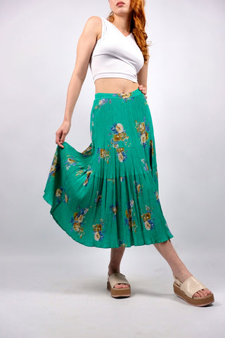 Vintage 80s/90s High Waist Blumen Print Crinkle Viskose Rock - S