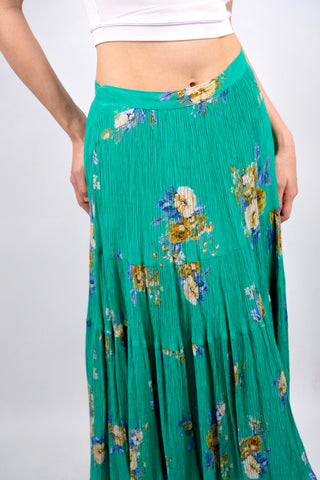 Vintage 80s/90s High Waist Blumen Print Crinkle Viskose Rock - S