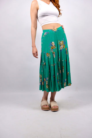 Vintage 80s/90s High Waist Blumen Print Crinkle Viskose Rock - S