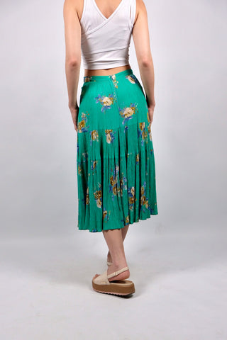 Vintage 80s/90s High Waist Blumen Print Crinkle Viskose Rock - S