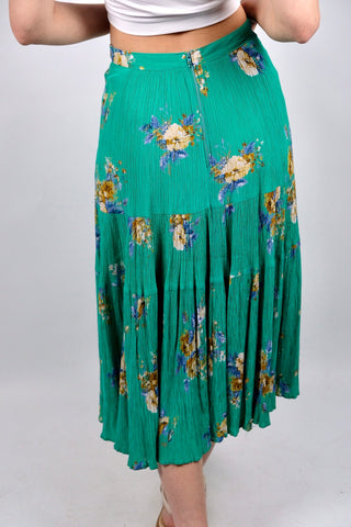 Vintage 80s/90s High Waist Blumen Print Crinkle Viskose Rock - S