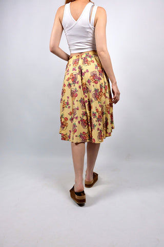 Vintage 70s High Waist Blumen & Äpfel Print Rock - XS
