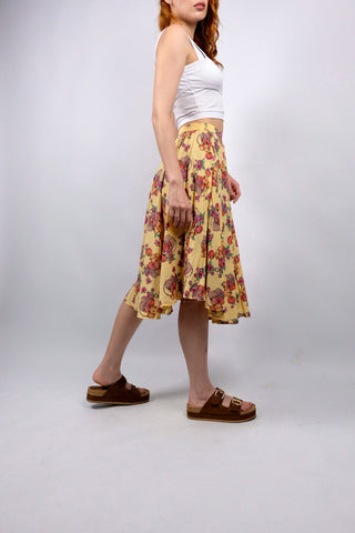 Vintage 70s High Waist Blumen & Äpfel Print Rock - XS