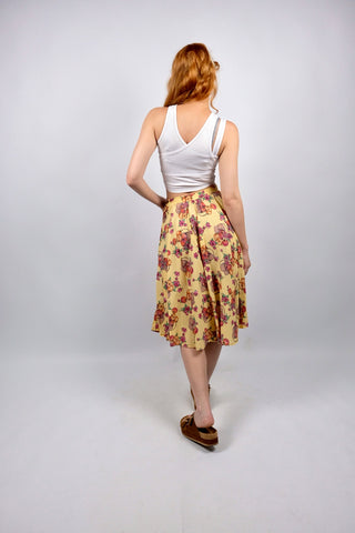 Vintage 70s High Waist Blumen & Äpfel Print Rock - XS