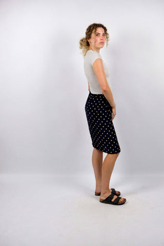 Vintage 80s High Waist Polka Dots Seidenrock Navy - S