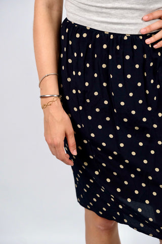 Vintage 80s High Waist Polka Dots Seidenrock Navy - S