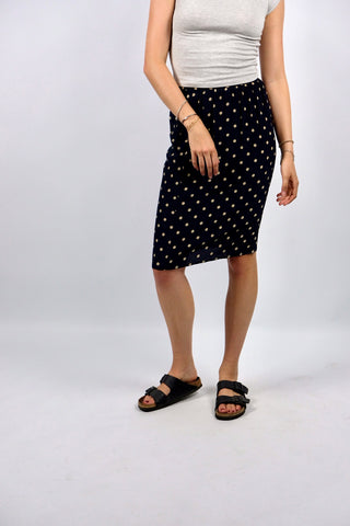Vintage 80s High Waist Polka Dots Seidenrock Navy - S