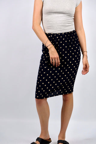 Vintage 80s High Waist Polka Dots Seidenrock Navy - S