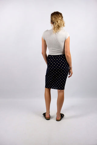 Vintage 80s High Waist Polka Dots Seidenrock Navy - S