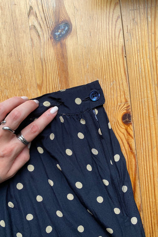 Vintage 80s High Waist Polka Dots Seidenrock Navy - S