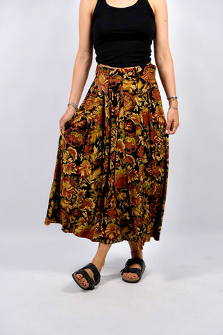 Vintage 80s/90s High Waist Blumen Print Viskose Rock - S
