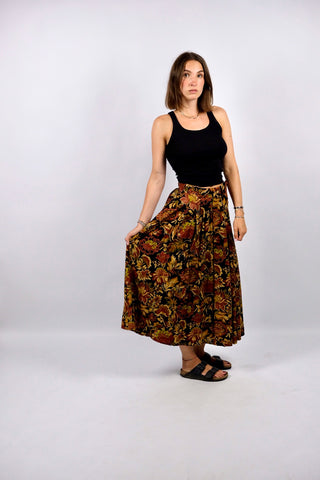 Vintage 80s/90s High Waist Blumen Print Viskose Rock - S