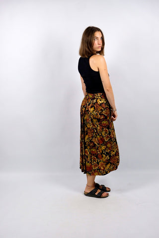 Vintage 80s/90s High Waist Blumen Print Viskose Rock - S