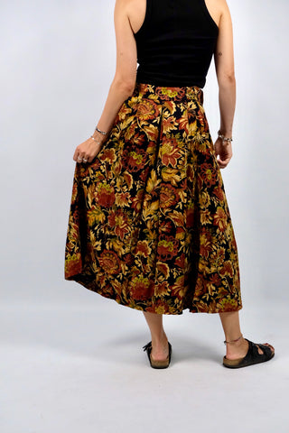 Vintage 80s/90s High Waist Blumen Print Viskose Rock - S