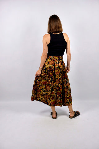 Vintage 80s/90s High Waist Blumen Print Viskose Rock - S