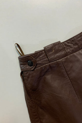 Schokobrauner, weicher High Waist Lederrock aus den 80s mit Eingrifftaschen - ein absolutes Highlight