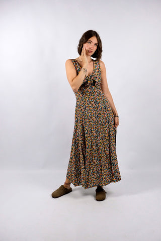Vintage 90s Blümchen Print Maxikleid - S