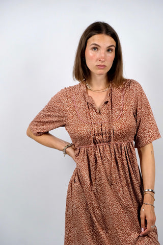 Vintage 90s Blümchen Print Kleid Rost - S/M