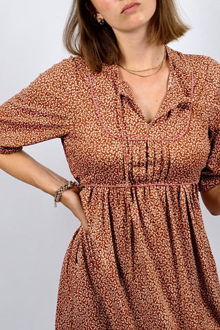 Vintage 90s Blümchen Print Kleid Rost - S/M