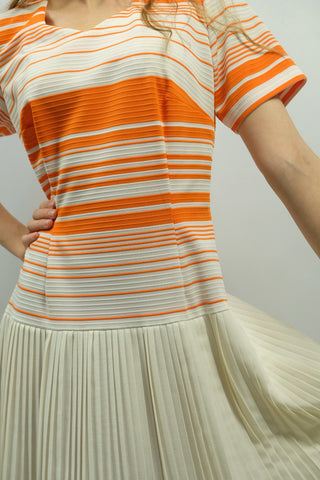 Vintage 70s Handmade Streifen Print Kleid - M