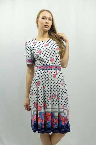 Vintage 60s/70s Handmade Polka Dots & Blumen Print Kleid - S/M