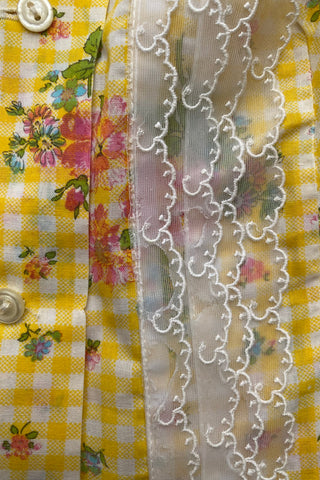 Vintage 70s Karo & Blumen Print Blusenkleid - XS/S
