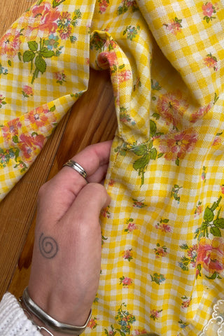 Vintage 70s Karo & Blumen Print Blusenkleid - XS/S
