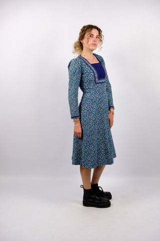 Vintage 70s Lucie Linden Blümchen Print Kleid - XS