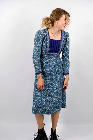 Vintage 70s Lucie Linden Blümchen Print Kleid - XS