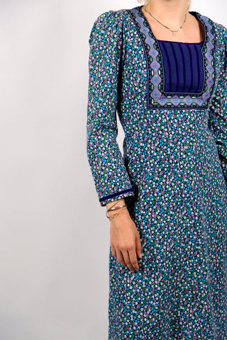 Vintage 70s Lucie Linden Blümchen Print Kleid - XS