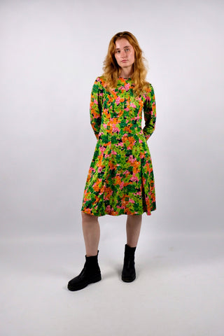 Vintage 70s Blumen Print Kleid - S/M